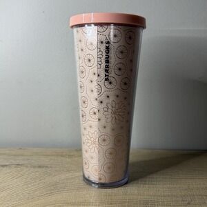 Starbucks Tumbler 24 oz Venti Cold Cup Pink Gold Floral Succulent Geometric Lid